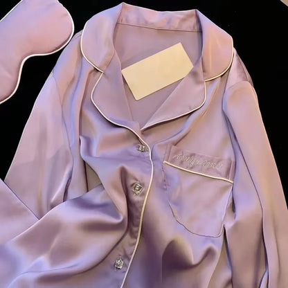 High Quality Ice Silk Light Luxury Pajamas Women's Pajama Spring and Autumn Style Long Sleeve Home Set Nightwear Sleepwear