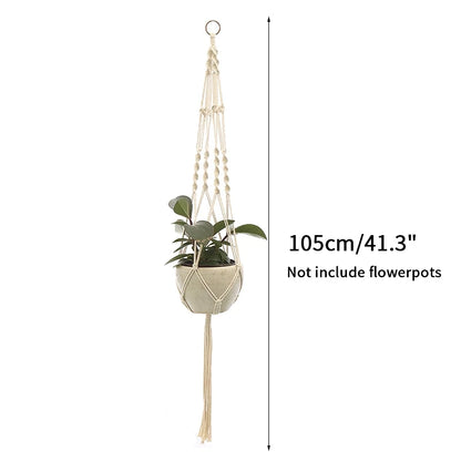 Gardening Plant Hanging Basket Handmade Macrame Flowerpot Pocket Cotton Rope Flower Pot Indoor Home Boho Style Yard Wall Decor