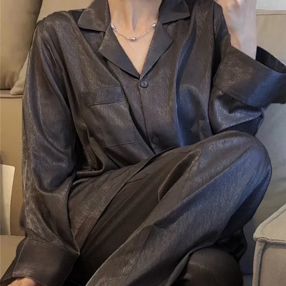 High Quality Ice Silk Light Luxury Pajamas Women's Pajama Spring and Autumn Style Long Sleeve Home Set Nightwear Sleepwear