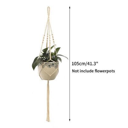 Gardening Plant Hanging Basket Handmade Macrame Flowerpot Pocket Cotton Rope Flower Pot Indoor Home Boho Style Yard Wall Decor