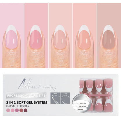 150pcs/Boxed French Gel Tips Press On Nails Black Coffee Almond Nails 15 Sizes Pre-applied Fake Nails For Manicure Extension