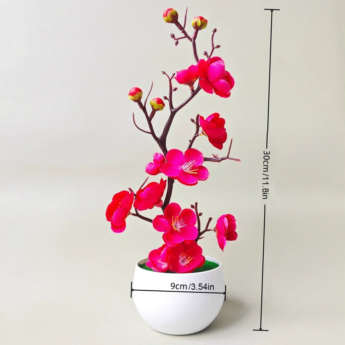 Lifelike Artificial Plum Flower Tree Mini Potted Plant Faux Wax Bonsai for Indoor Outdoor Tabletop Garden Home Hotel Decor