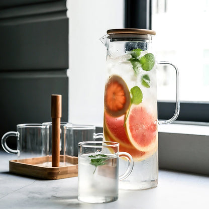 New 1000ML/1500ML Thickened Glass Kettle Bamboo Lid With Filter Cover, Can Be Added To The Kettle For Juice And Coffee