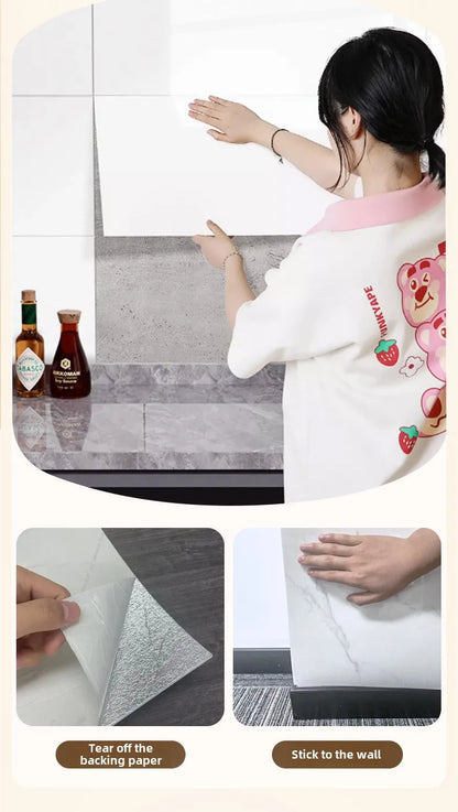 10-50Pcs PVC Marble Wall Stickers Self-Adhesive Thickened Tile Sticker Bathroom Waterproof Floor Sticker Kitchen Home Decoration