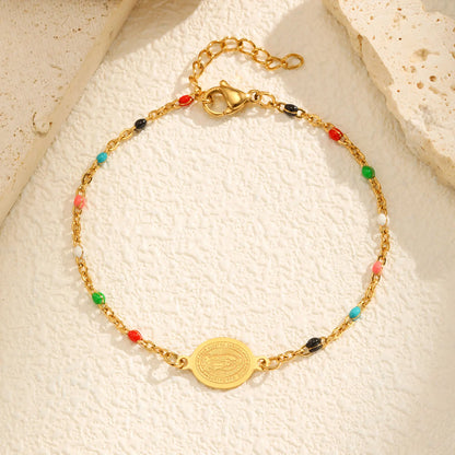 Bohemian Colored Bead Chains Virgin Bracelets for Women,Gold Color Stainless Steel Bracelets,Holy Christian Jewelry Gift