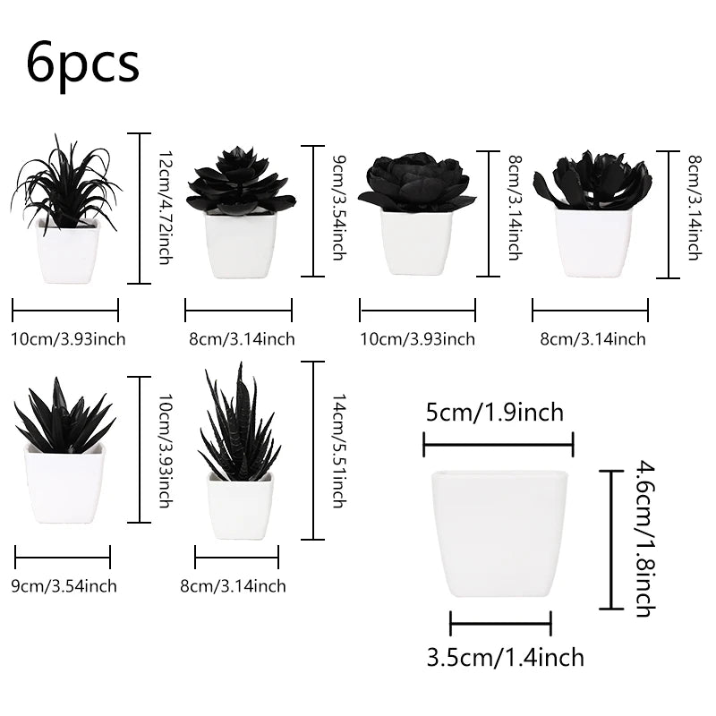 6PCS Black Artificial Succulent Small Potted Plant, Home, Office, Windowsill, Desktop, Holiday Party Decoration