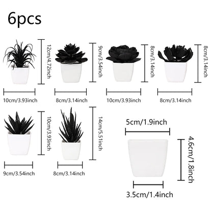 6PCS Black Artificial Succulent Small Potted Plant, Home, Office, Windowsill, Desktop, Holiday Party Decoration