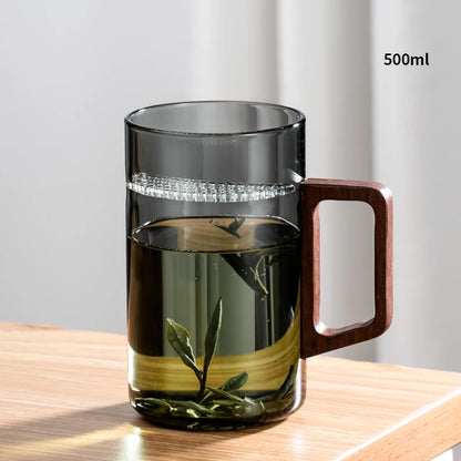 GIANXI 500ML Drinkware Transparent Glass Cup With wooden Lid Wooden Handle Coffee Mug Kitchen Tea Making Cup Coffeeware Teaware