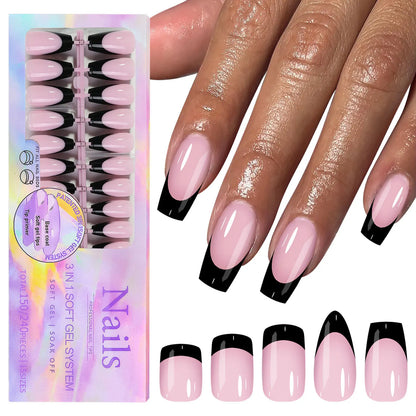 150pcs/Boxed French Gel Tips Press On Nails Black Coffee Almond Nails 15 Sizes Pre-applied Fake Nails For Manicure Extension