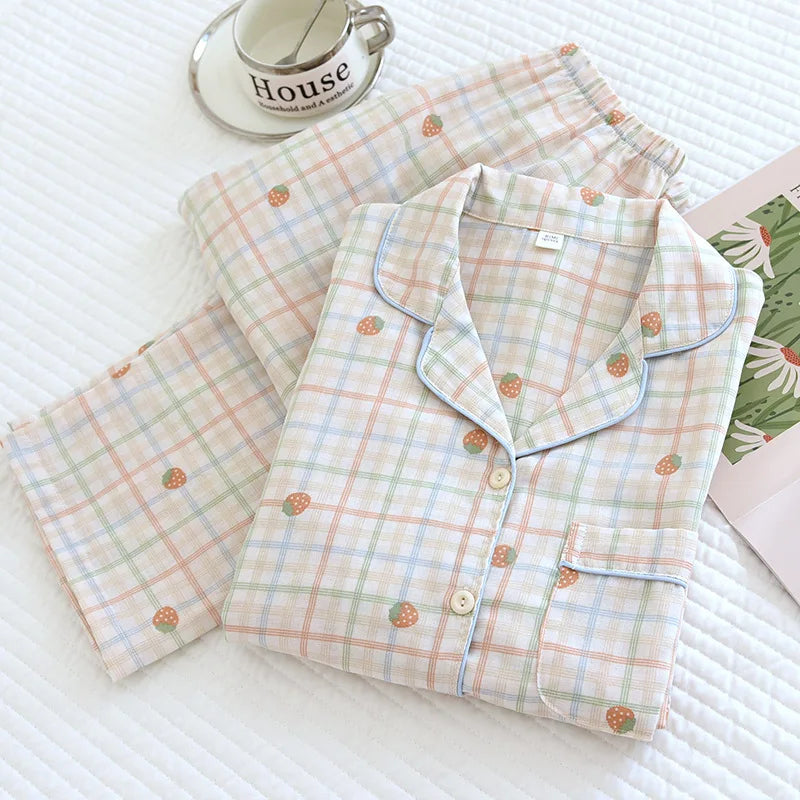 2025 kimono femme maple leaf pajama sets women 100% gauze cotton long sleeve casual sleepwear women pyjamas autumn hot sale