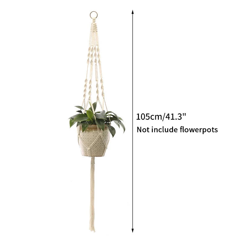 Gardening Plant Hanging Basket Handmade Macrame Flowerpot Pocket Cotton Rope Flower Pot Indoor Home Boho Style Yard Wall Decor