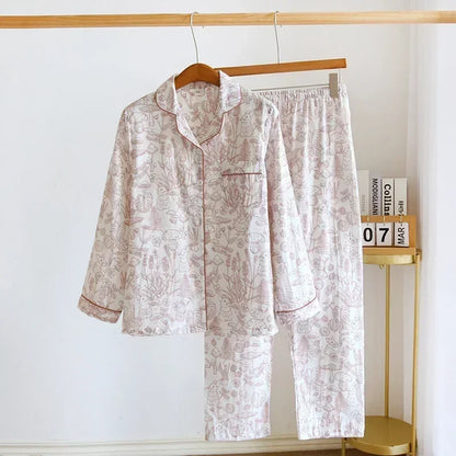 2025 kimono femme maple leaf pajama sets women 100% gauze cotton long sleeve casual sleepwear women pyjamas autumn hot sale