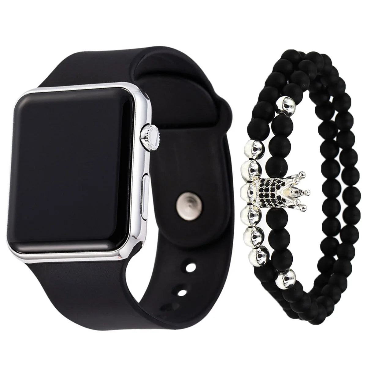 Unisex fashion trend casual personality square LED electronic watch versatile electronic watch with crown bracelet