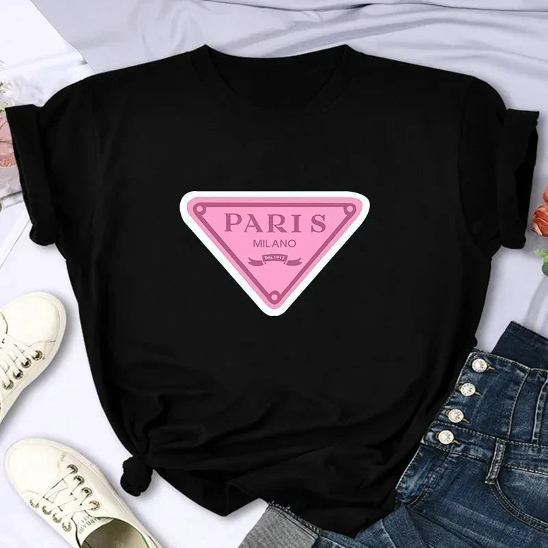 Luxury Brand Paris Women's Summer Printed Tshirt Casual Y2K Personality Sleeve Round Neck Women Clothing Vintage Clothes Graphic