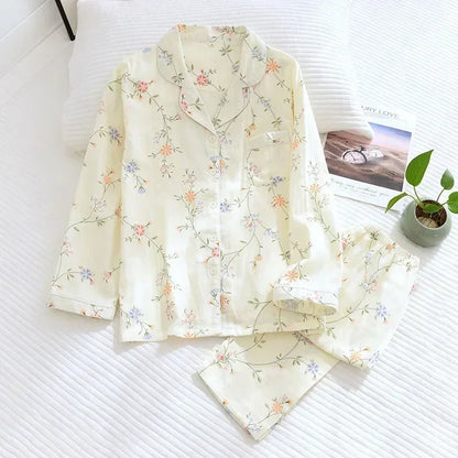 2025 kimono femme maple leaf pajama sets women 100% gauze cotton long sleeve casual sleepwear women pyjamas autumn hot sale