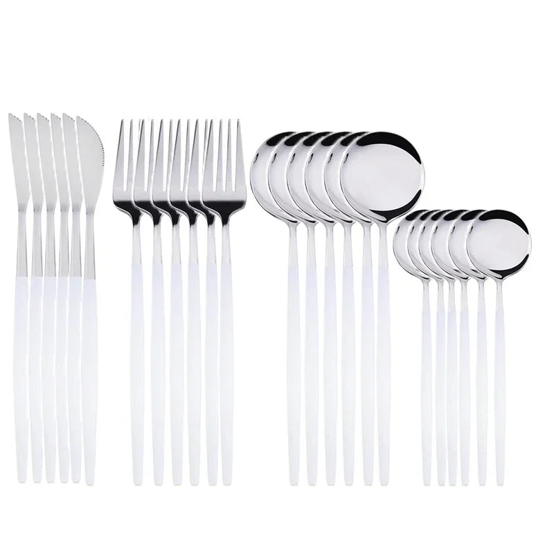 24Pcs Stainless Steel Dinnerware Set Black Gold Cutlery Spoon Fork Knife Western Cutleri Silverware tableware Set Supplies