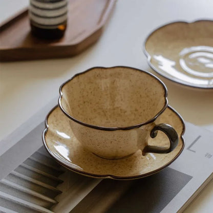 Ceramic Afternoon Tea Cup and Saucer Set, Lace Shape, Home Cafe, Office Teaware, Coffee Mug with Handle, Novel Gift, 240ml