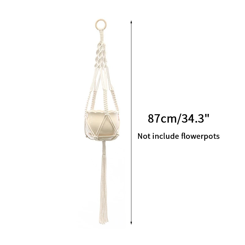 Gardening Plant Hanging Basket Handmade Macrame Flowerpot Pocket Cotton Rope Flower Pot Indoor Home Boho Style Yard Wall Decor