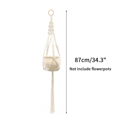 Gardening Plant Hanging Basket Handmade Macrame Flowerpot Pocket Cotton Rope Flower Pot Indoor Home Boho Style Yard Wall Decor