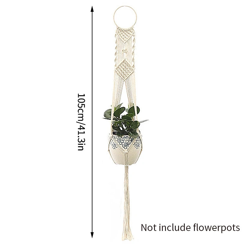Gardening Plant Hanging Basket Handmade Macrame Flowerpot Pocket Cotton Rope Flower Pot Indoor Home Boho Style Yard Wall Decor