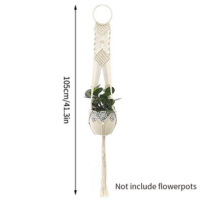 Gardening Plant Hanging Basket Handmade Macrame Flowerpot Pocket Cotton Rope Flower Pot Indoor Home Boho Style Yard Wall Decor