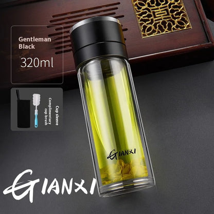GIANXI One Button Open Lid High Temperature Tea Separation Cup men's Office Press Water Cup Tea Cup Quick Open Double Glass