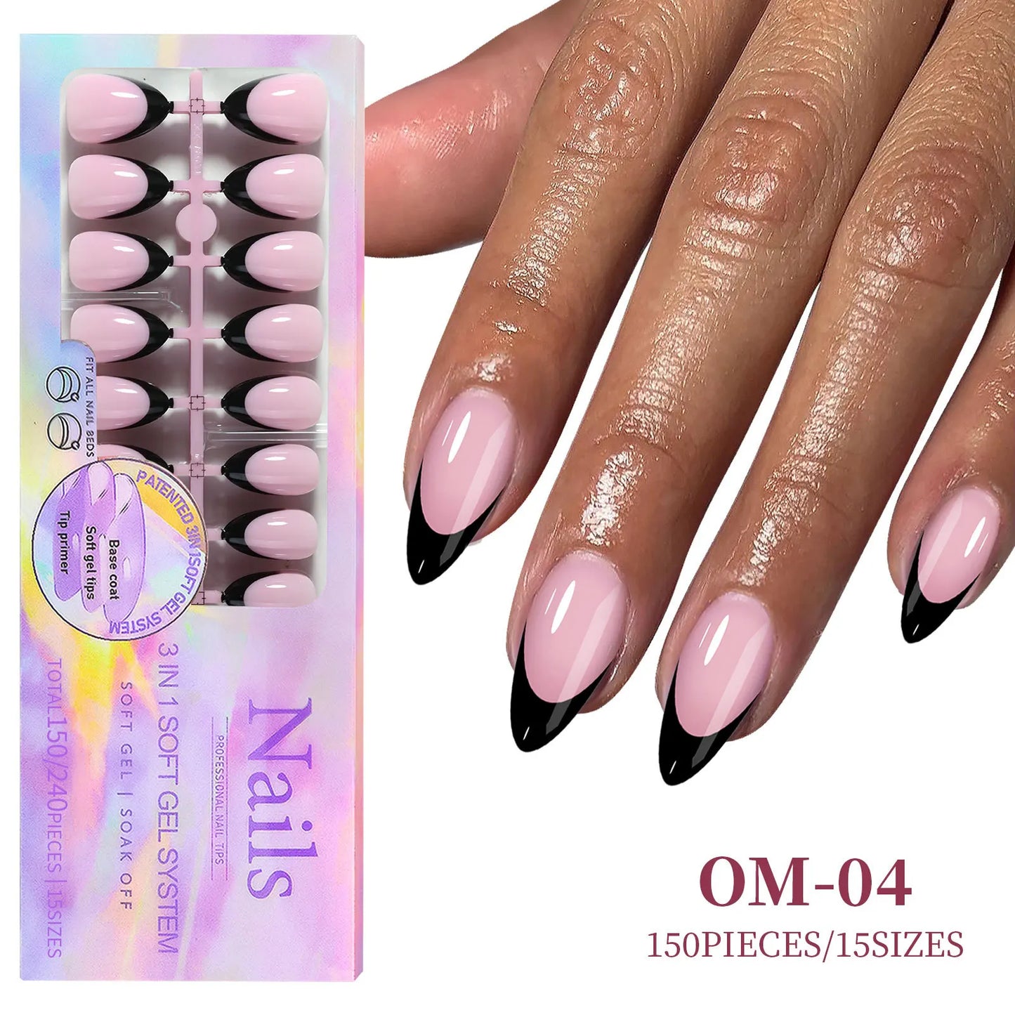 150pcs/Boxed French Gel Tips Press On Nails Black Coffee Almond Nails 15 Sizes Pre-applied Fake Nails For Manicure Extension