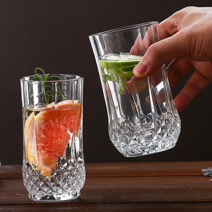 85ml/215ml/310ml/250ml/360ml Collins Glass Whiskey Cups Diamond Relief Bottom Beverage Cup Household Tazas Coffeeware Drinkware