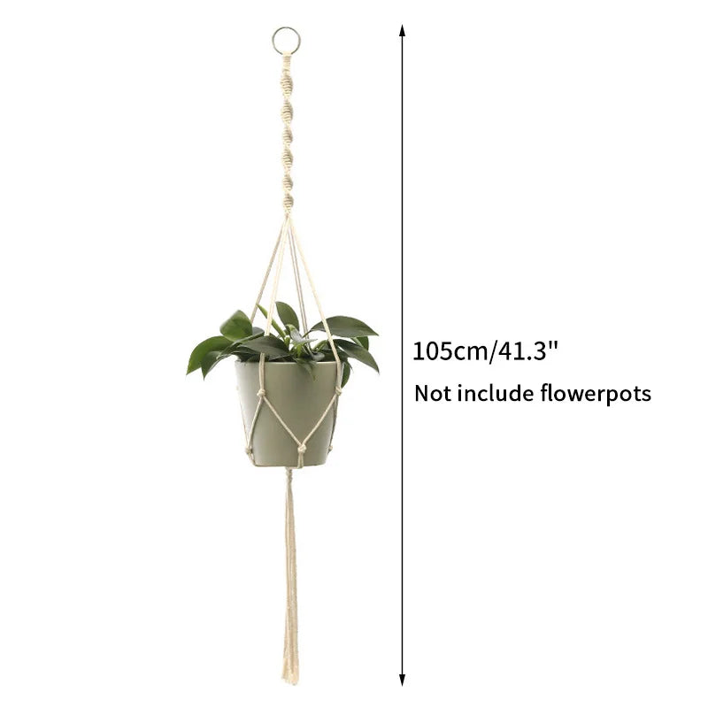 Gardening Plant Hanging Basket Handmade Macrame Flowerpot Pocket Cotton Rope Flower Pot Indoor Home Boho Style Yard Wall Decor