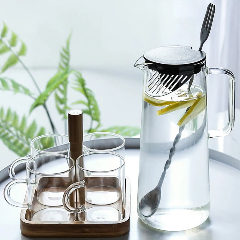 New 1000ML/1500ML Thickened Glass Kettle Bamboo Lid With Filter Cover, Can Be Added To The Kettle For Juice And Coffee