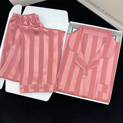 High Quality Ice Silk Light Luxury Pajamas Women's Pajama Spring and Autumn Style Long Sleeve Home Set Nightwear Sleepwear
