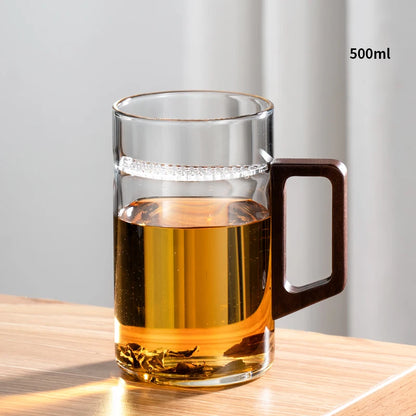 GIANXI 500ML Drinkware Transparent Glass Cup With wooden Lid Wooden Handle Coffee Mug Kitchen Tea Making Cup Coffeeware Teaware