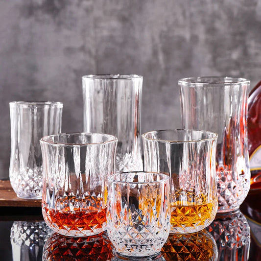 85ml/215ml/310ml/250ml/360ml Collins Glass Whiskey Cups Diamond Relief Bottom Beverage Cup Household Tazas Coffeeware Drinkware