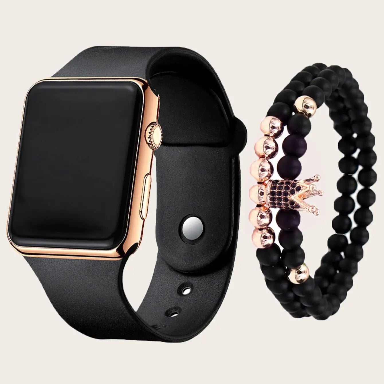 Unisex fashion trend casual personality square LED electronic watch versatile electronic watch with crown bracelet