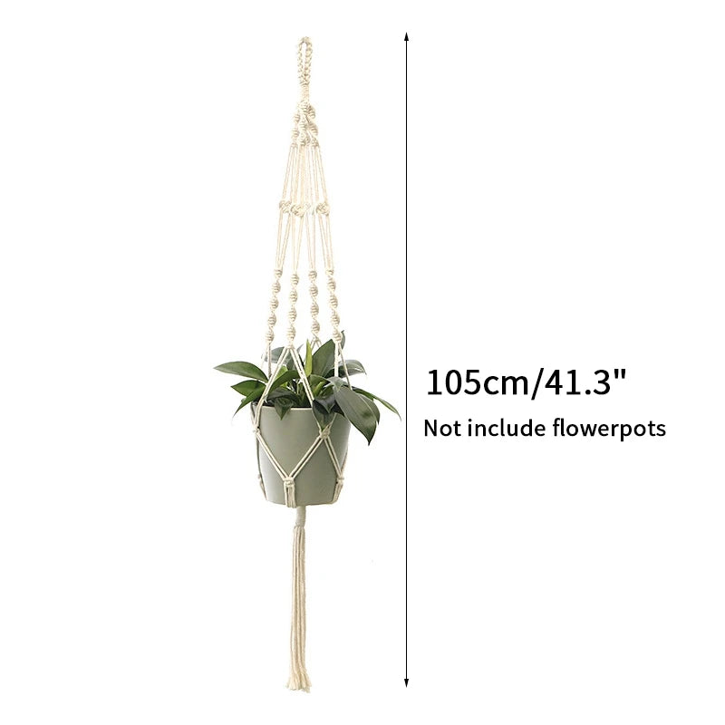 Gardening Plant Hanging Basket Handmade Macrame Flowerpot Pocket Cotton Rope Flower Pot Indoor Home Boho Style Yard Wall Decor