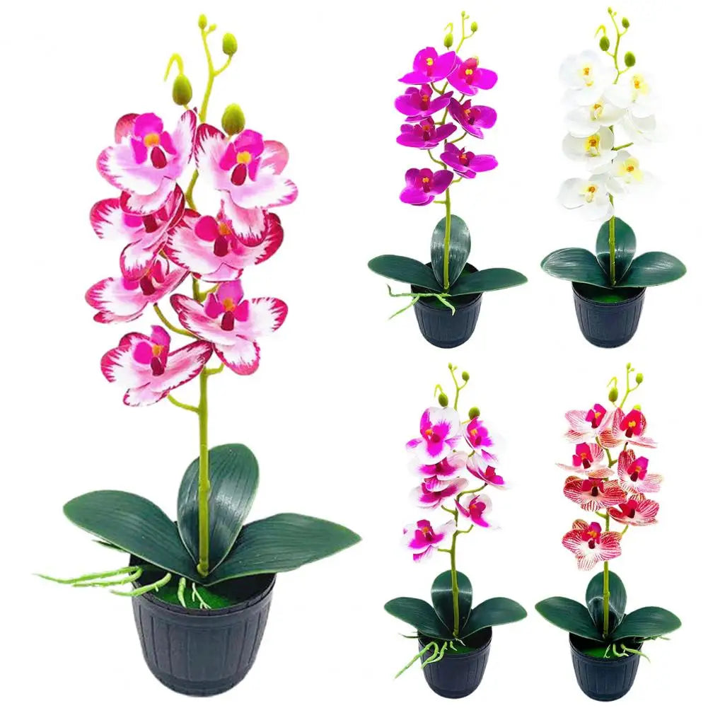 1 Set Beautiful Fake Potted Flowers Portable Simulation Bonsai Orchid Natural-Looking Desktop Fake Potted Flowers