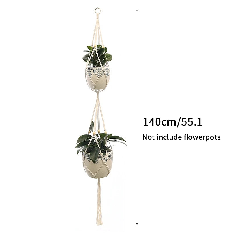 Gardening Plant Hanging Basket Handmade Macrame Flowerpot Pocket Cotton Rope Flower Pot Indoor Home Boho Style Yard Wall Decor