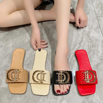 Women's designer flat slippers, luxury designer sandals, casual slippers with bottom, women's summer sandals, new women's shoes