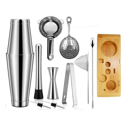 Cocktail Shaker Bar Set: 2 Weighted Boston Shakers, Cocktail Strainer Set,Jigger,Muddler and Spoon, Ice Tong and 2 Bottle Pourer