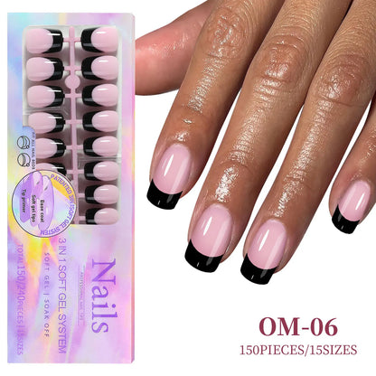 150pcs/Boxed French Gel Tips Press On Nails Black Coffee Almond Nails 15 Sizes Pre-applied Fake Nails For Manicure Extension