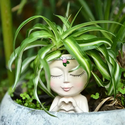 Creative Elegant Girl Meditation Potted Plant Embellishment Pink Rose Face Vase Indoor Outdoor Garden Decoration