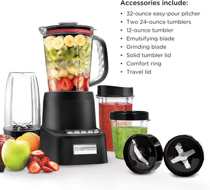 12-Piece Set, 3 Programmed Speeds & Pulse, Easy Ice Crushing for Shakes, Dishwasher-Safe 32-Oz Pitcher, 12Oz & 2 24Oz Tumblers