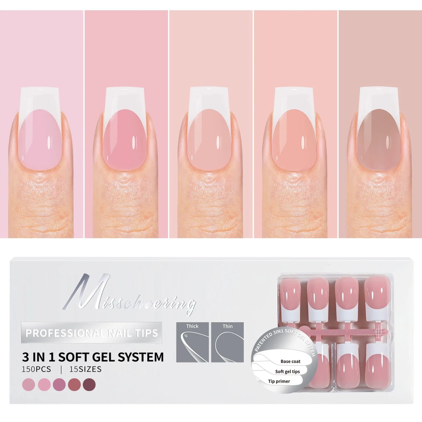 150pcs/Boxed French Gel Tips Press On Nails Black Coffee Almond Nails 15 Sizes Pre-applied Fake Nails For Manicure Extension