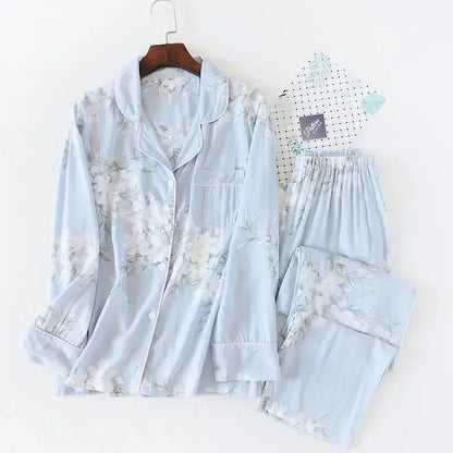 Two-piece Set Women Home Clothes for Spring and Autumn Long-sleeved Viscose Cotton Trouser Suits Women Sleepwear Pajama Set