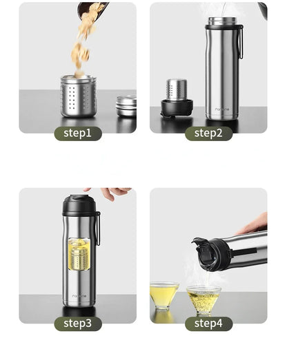 600ml Magnetic Tea Thermos Cup with Movable Filter Infuser Stainless Steel Vacuum Flask Keep Cold Hot Travel Business Car Gift