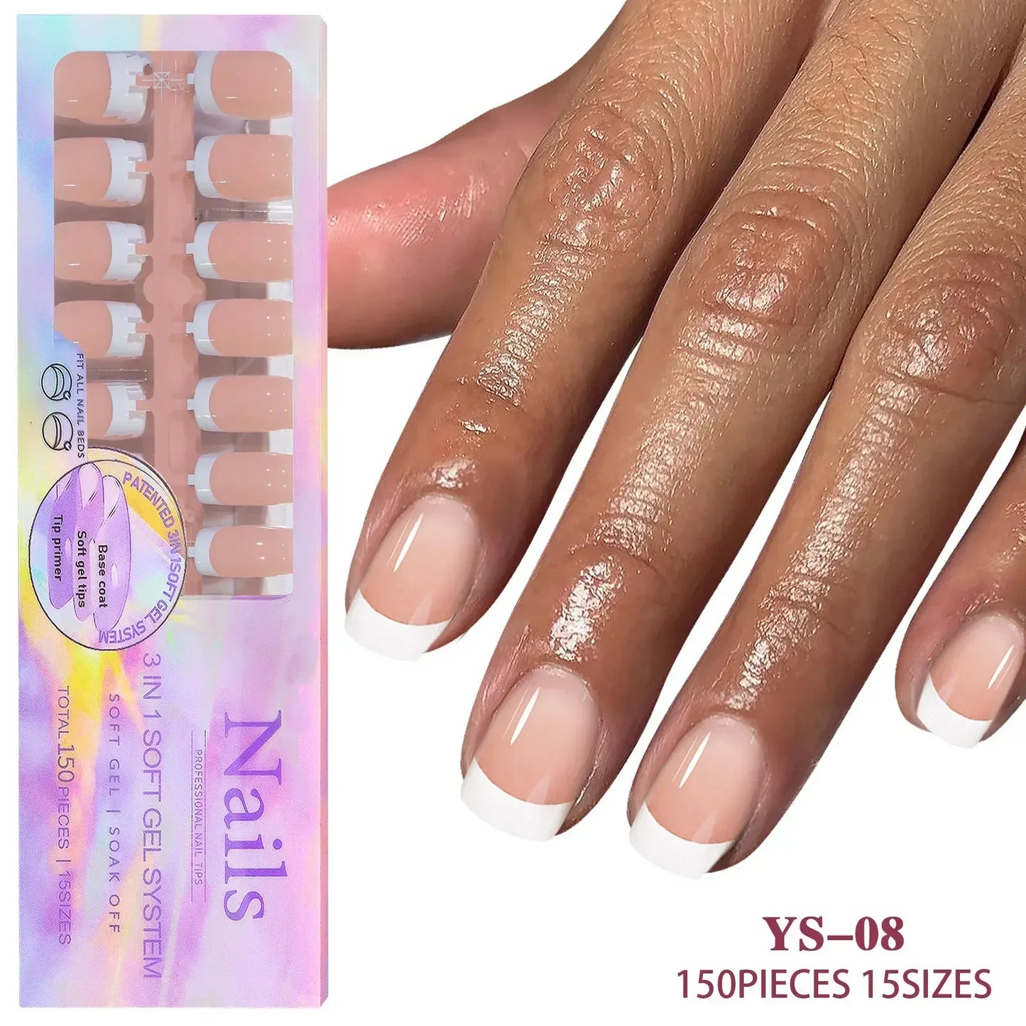 150pcs/Boxed French Gel Tips Press On Nails Black Coffee Almond Nails 15 Sizes Pre-applied Fake Nails For Manicure Extension
