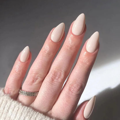 24Pcs Simple Wine Red Fake Nail with Glue Mid-length Almond Press on False Nails Wearable Round Head Oval Full Cover Nail Tips