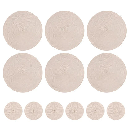 Set of 6 Round Placemats and Coasters Braided Woven Place Mats Washable Heat Resistant Table Mats and Coasters for Dining Table