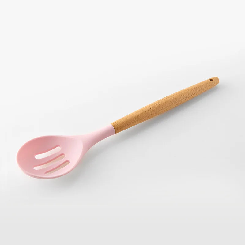 1Pc PSilicone Kitchen Utensils Set Non-Stick Cookware for Kitchen Wooden Handle Spatula Egg Beaters Kitchenware Accessories