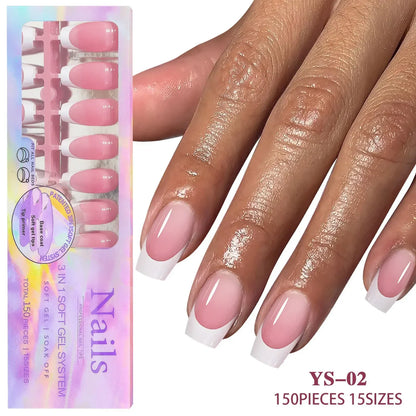 150pcs/Boxed French Gel Tips Press On Nails Black Coffee Almond Nails 15 Sizes Pre-applied Fake Nails For Manicure Extension